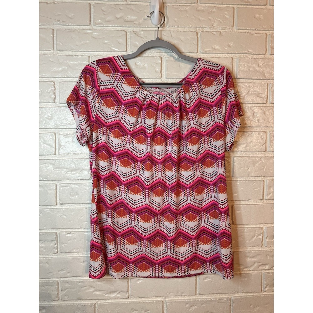 Worthington Petite Geometric Pink Boho Chic Top Size PXL Retro Barbie Vibes